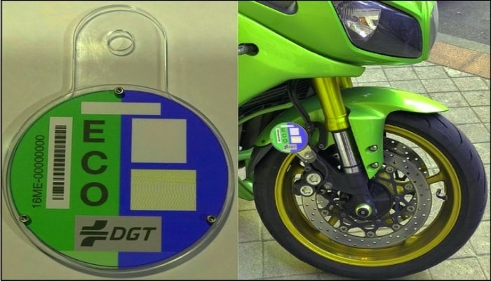 etiqueta ECO en moto verde